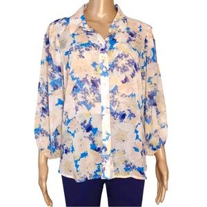 Sanctuary Lily Pond Watercolor Semi Sheer Crepe Button Down Top Small